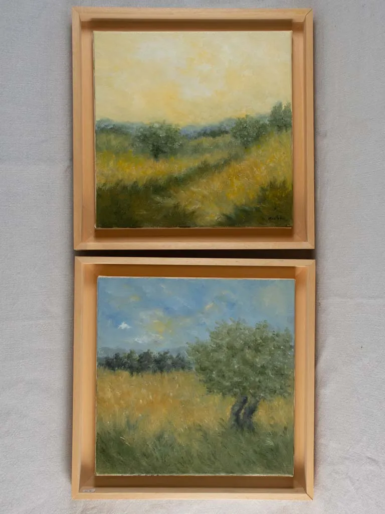 Contemporary landscape painting by Karibou - “Chemin de la montagne” 14¼" x 14¼"