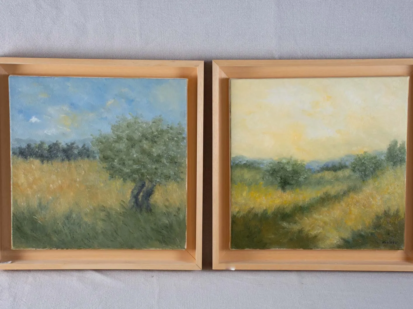 Contemporary landscape painting by Karibou - “Chemin de la montagne” 14¼" x 14¼"