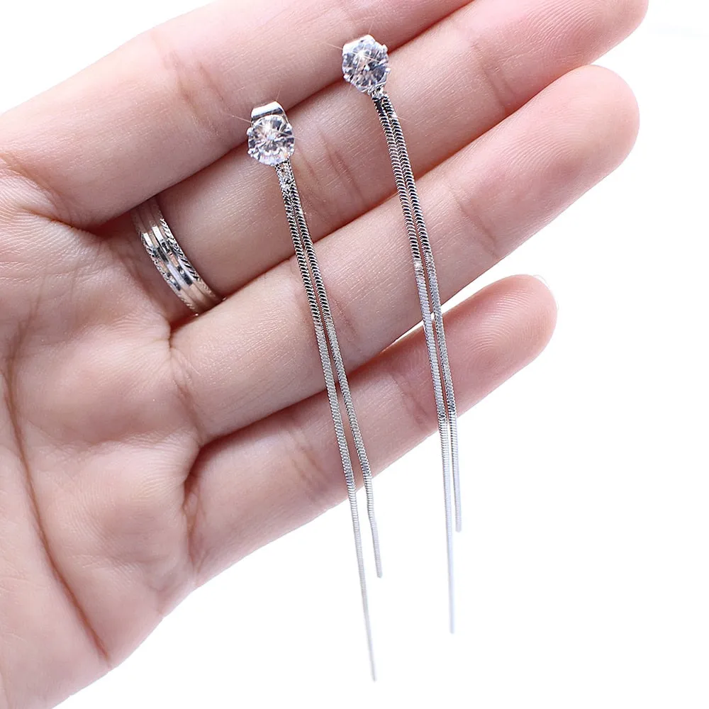 Dangle Hanging Rhinestone Long Drop Earrings