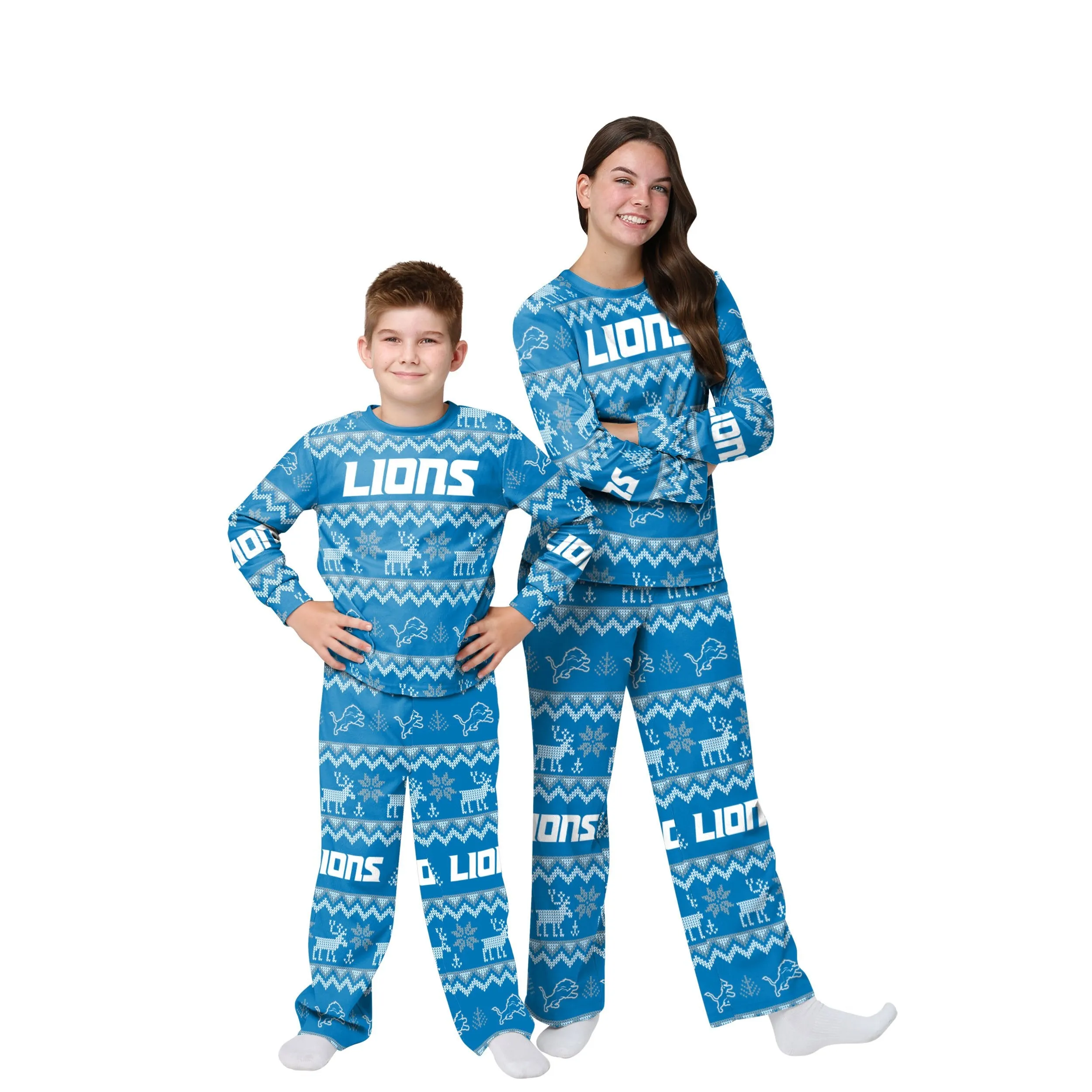 Detroit Lions NFL Ugly Pattern Family Holiday Pajamas