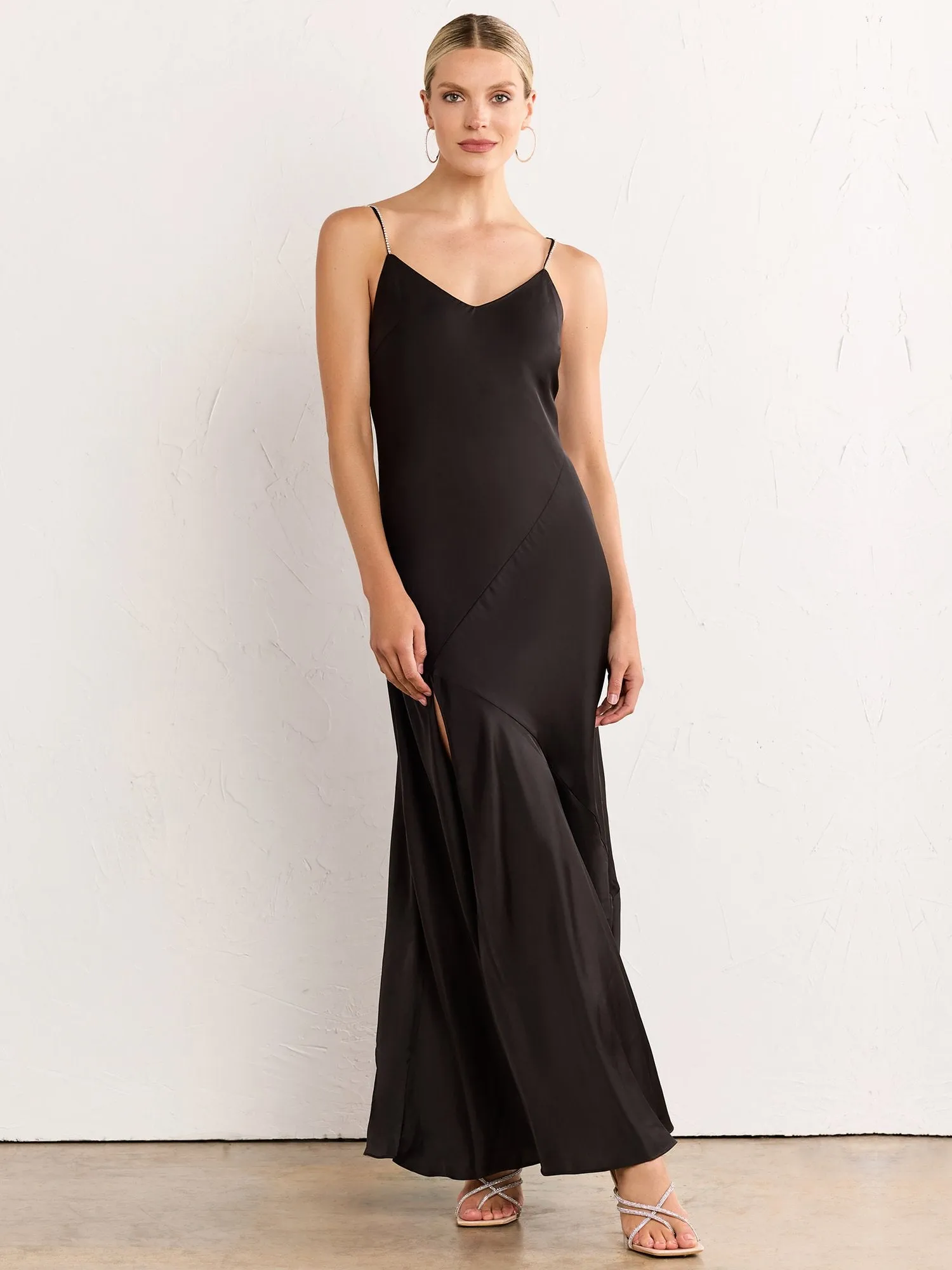 Diamante Strap Maxi Slip Dress - Mustard Seed