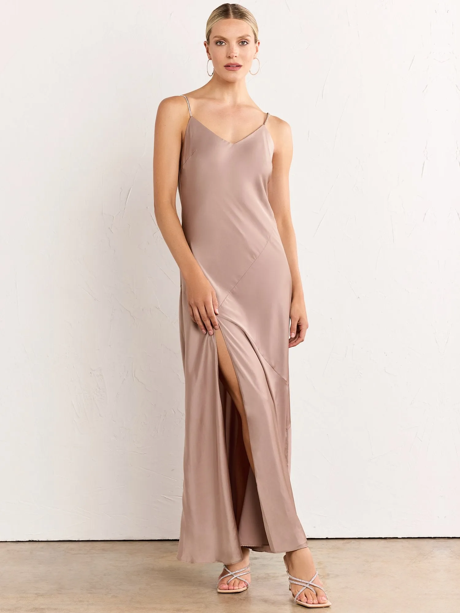 Diamante Strap Maxi Slip Dress - Mustard Seed