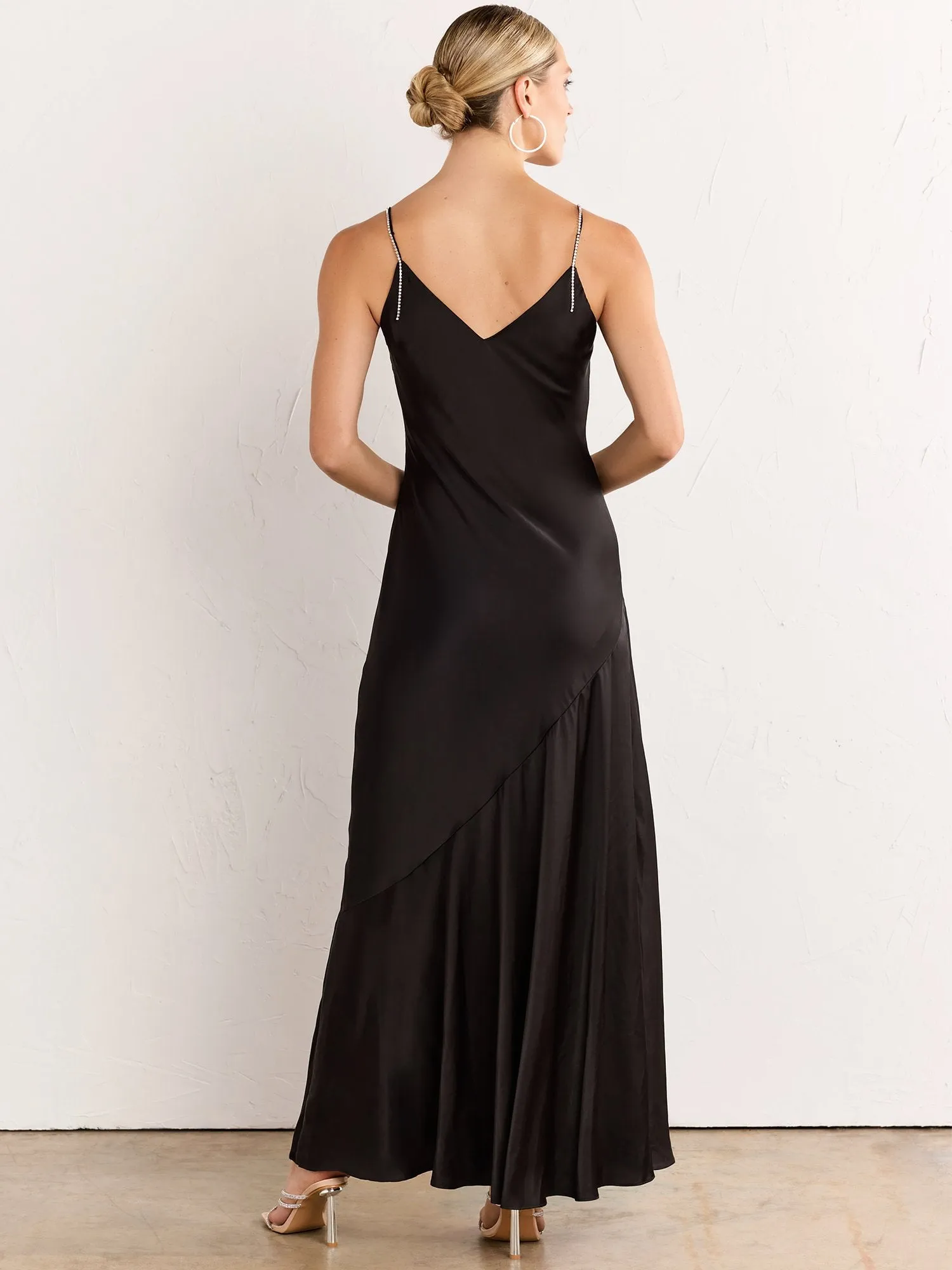 Diamante Strap Maxi Slip Dress - Mustard Seed