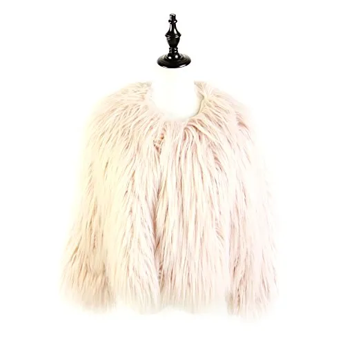 Dikoaina Women's Solid Color Shaggy Faux Fur Coat Jacket (US12, Pink)