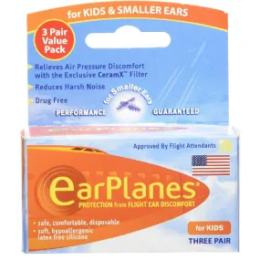 EarPlanes Childrens Ear Plugs for Air Travel, 3 Pair