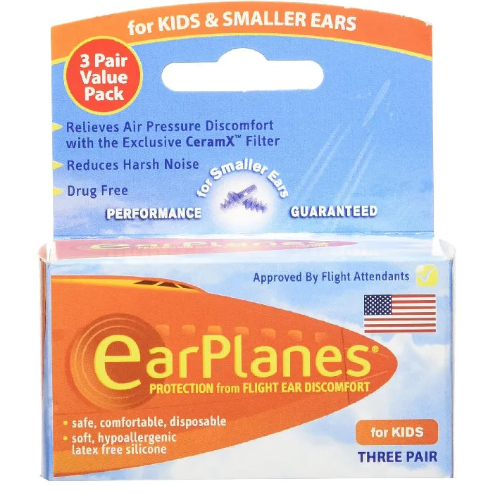 EarPlanes Childrens Ear Plugs for Air Travel, 3 Pair