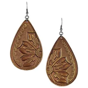EARRINGS TOOLED LEATHER SADDLE TAN