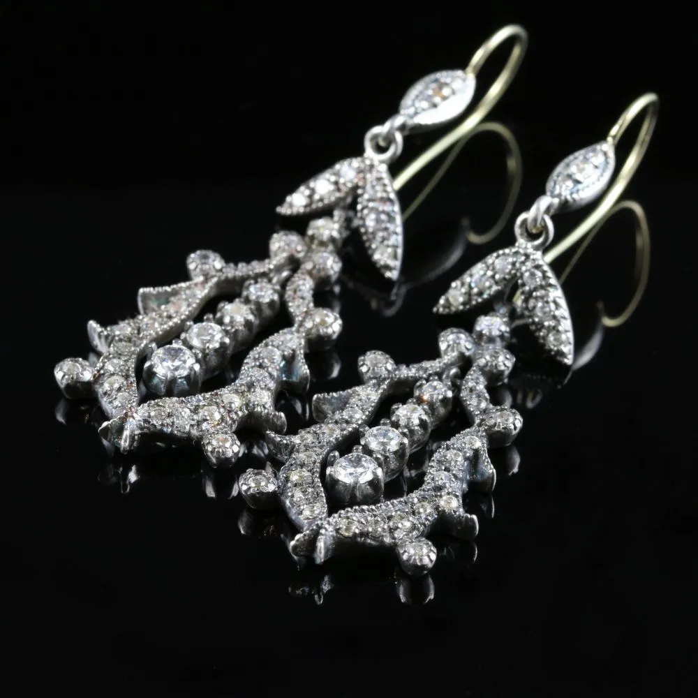 Edwardian Style Paste Earrings Silver Gold Wires