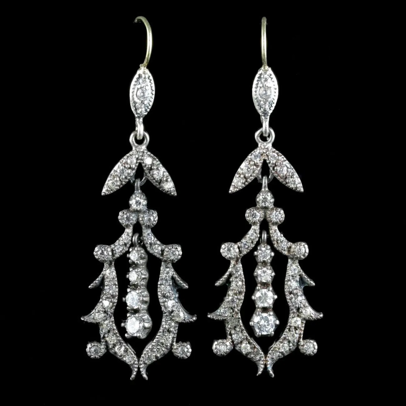 Edwardian Style Paste Earrings Silver Gold Wires