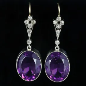 Edwardian Style Purple Paste Earrings Silver 18ct Gold Wires