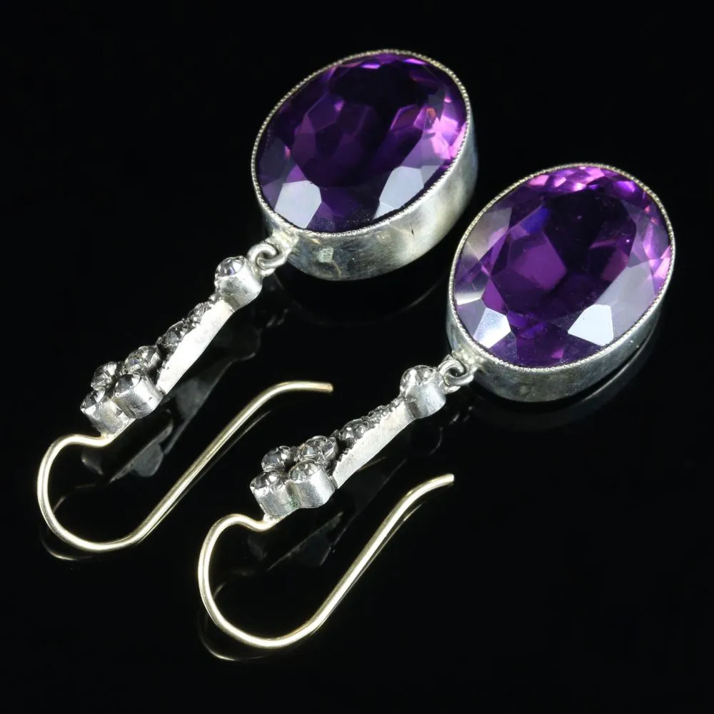 Edwardian Style Purple Paste Earrings Silver 18ct Gold Wires