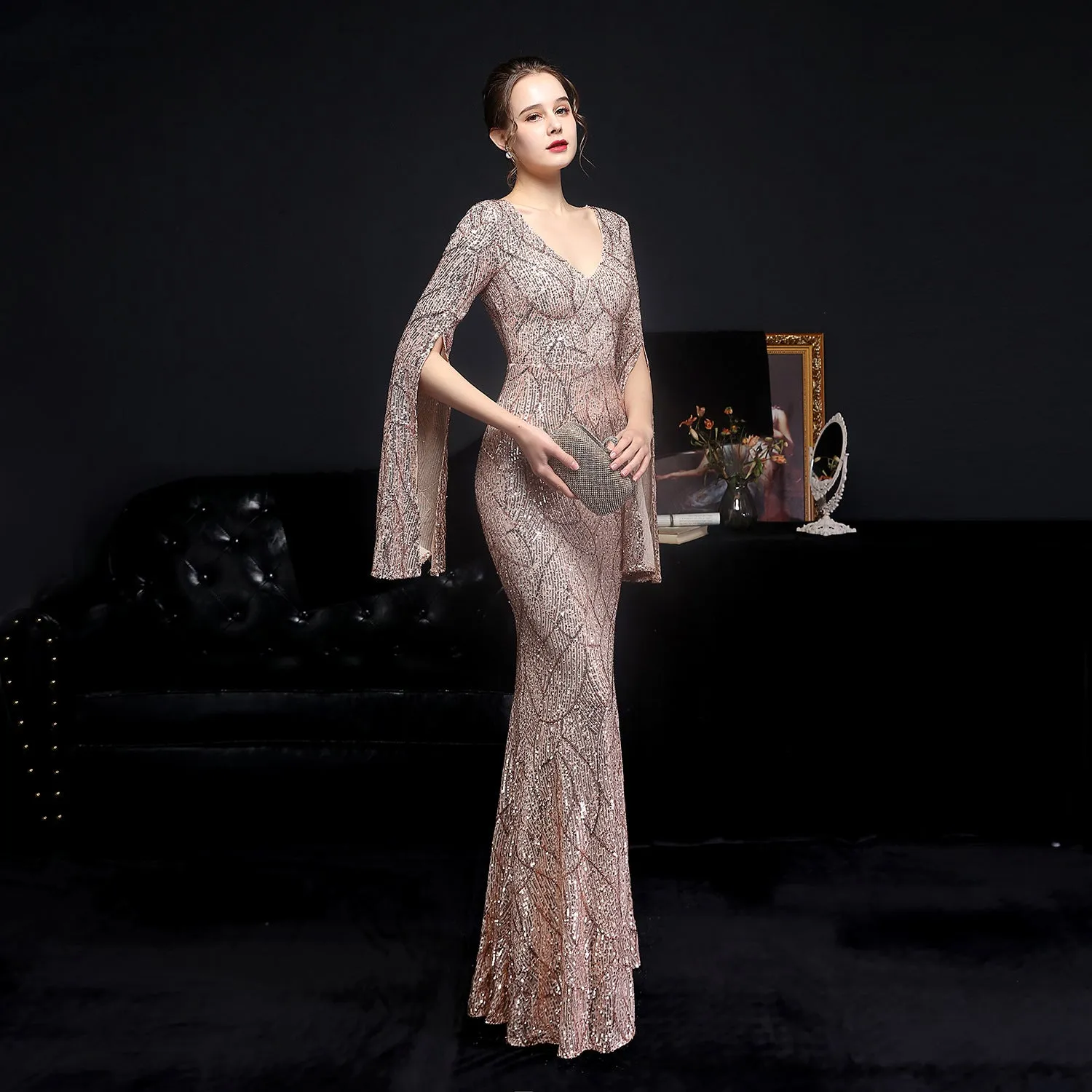 Electra-18576-Sequin Long Formal Gown