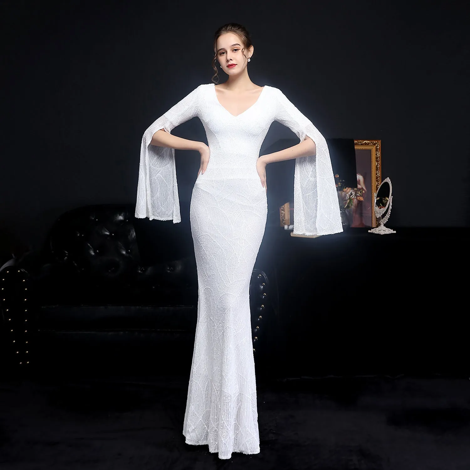Electra-18576-Sequin Long Formal Gown