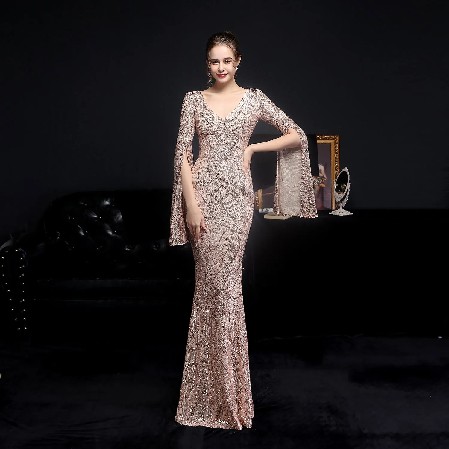 Electra-18576-Sequin Long Formal Gown