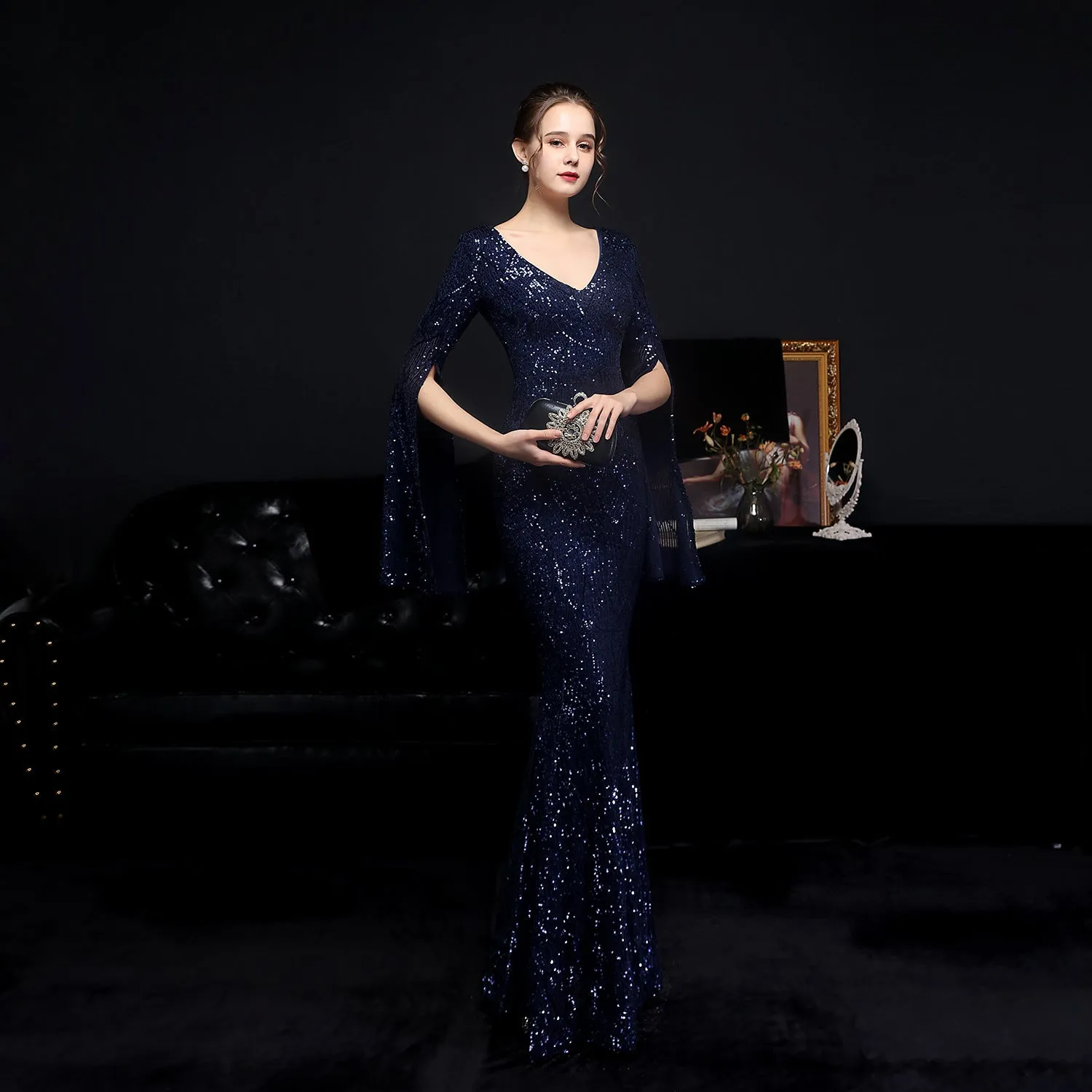 Electra-18576-Sequin Long Formal Gown