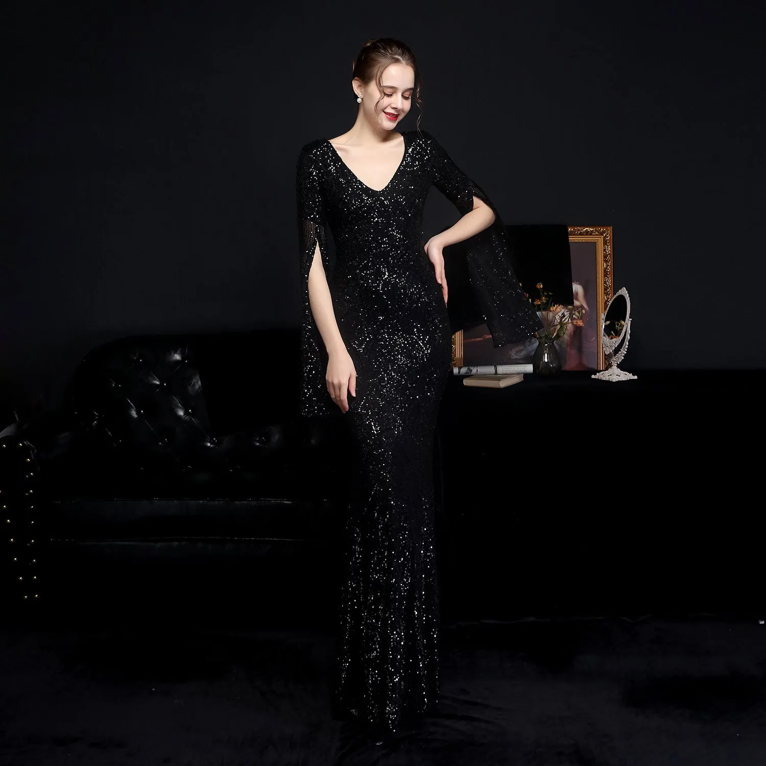 Electra-18576-Sequin Long Formal Gown