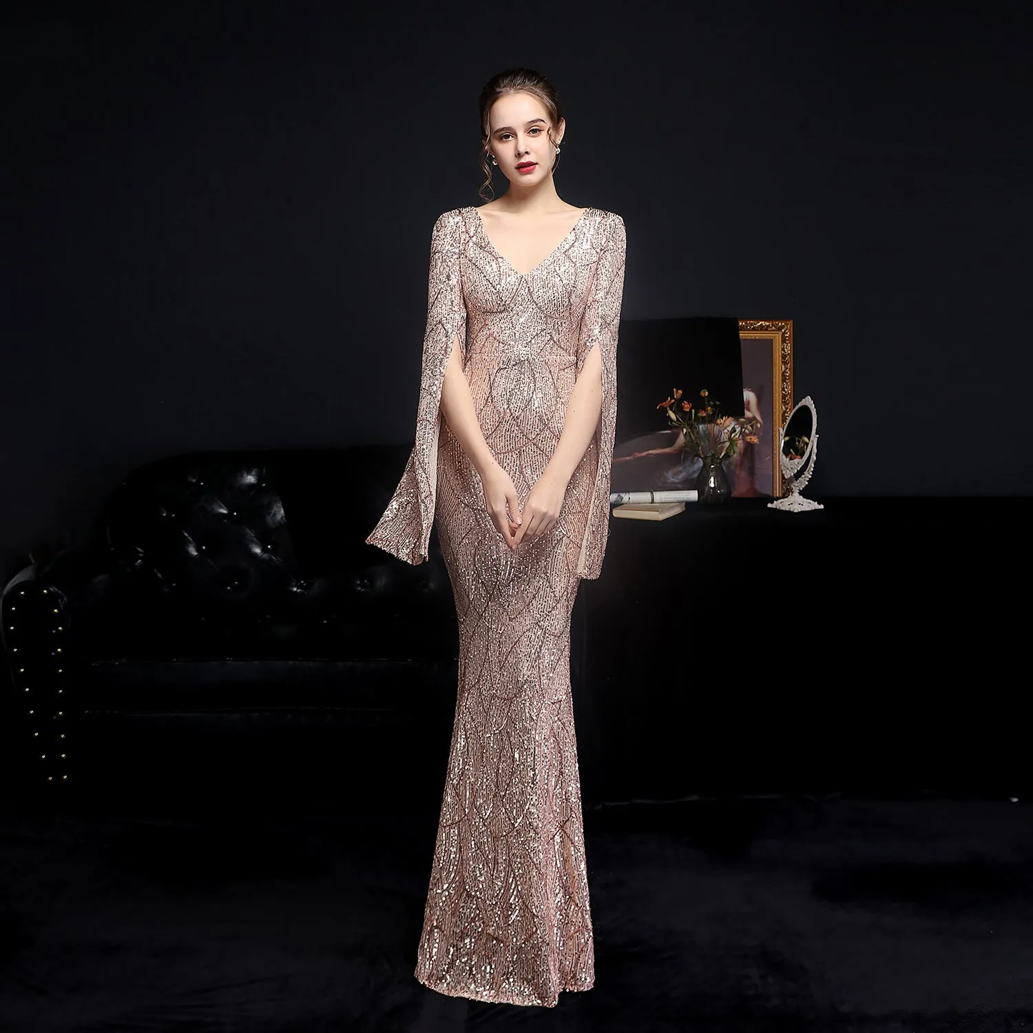 Electra-18576-Sequin Long Formal Gown