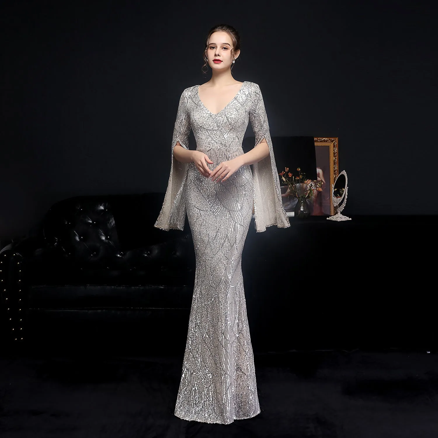 Electra-18576-Sequin Long Formal Gown