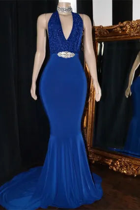 Elegant Halter Sleeveless V-neck Long Mermaid Prom Dress