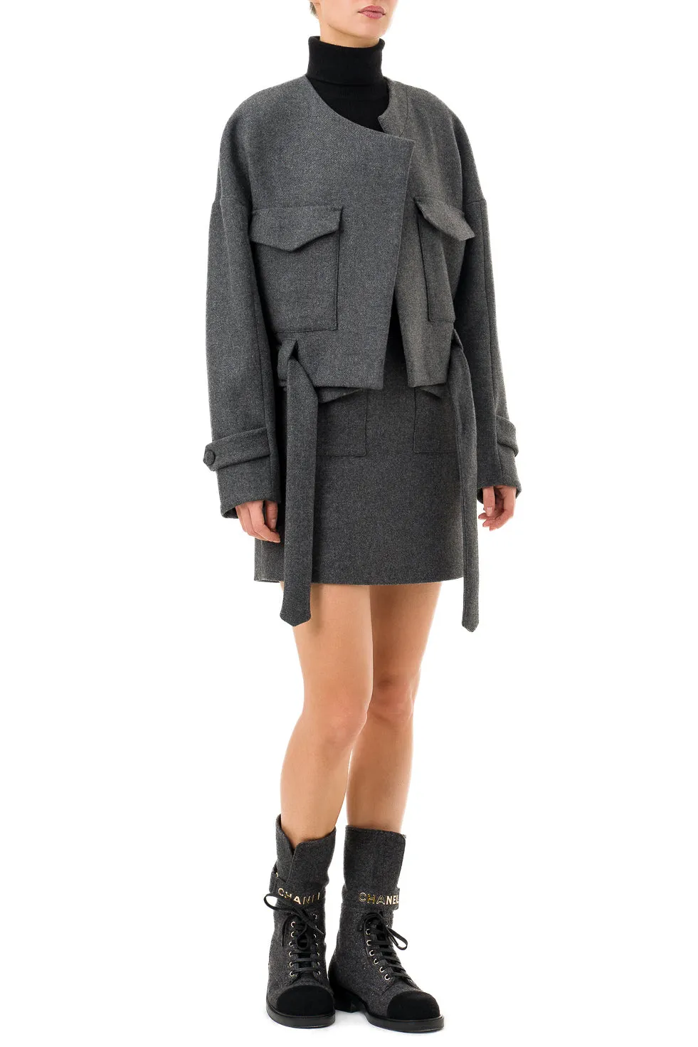 'Emma' Grey Wool Mini Skirt