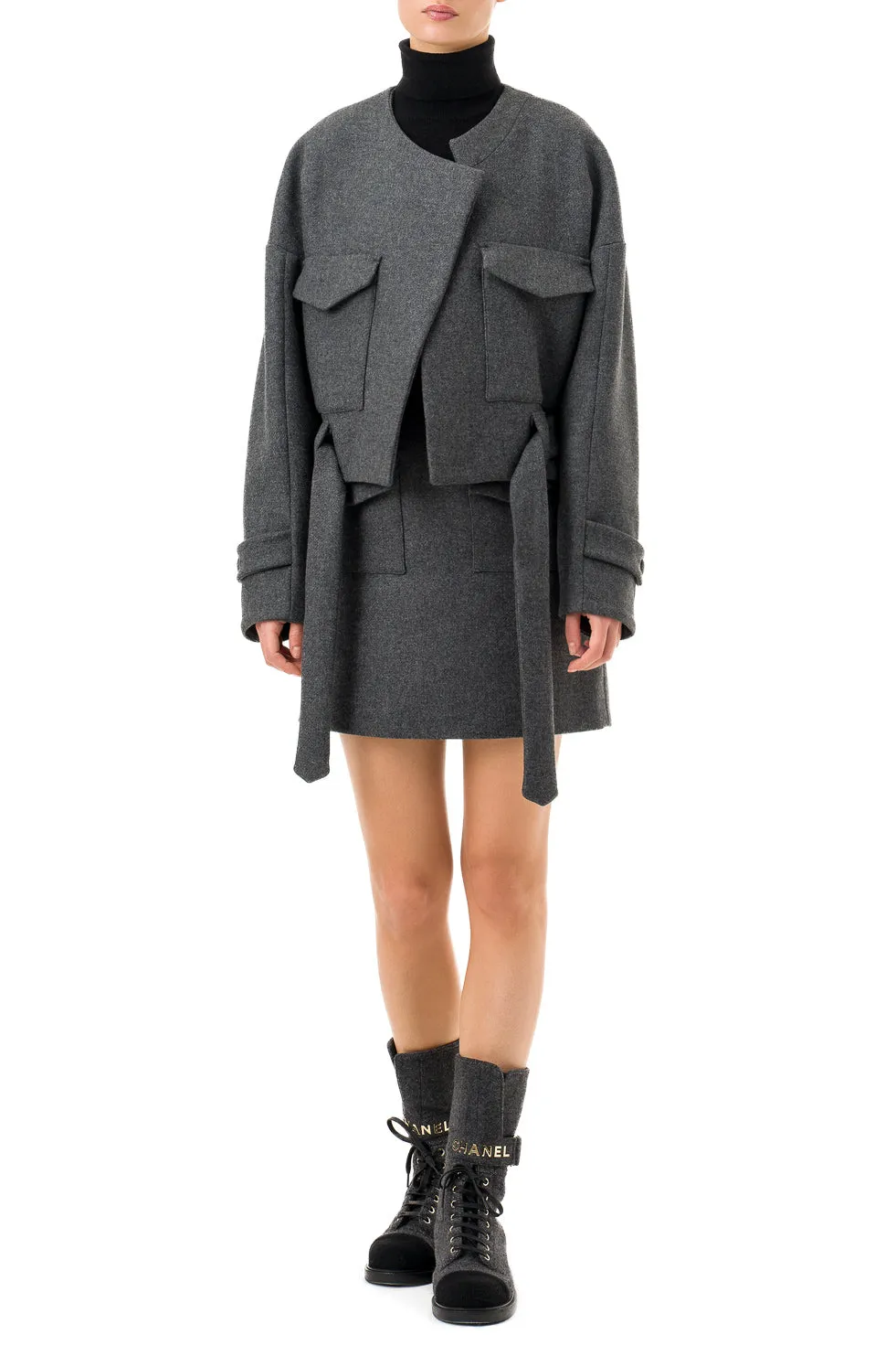 'Emma' Grey Wool Mini Skirt