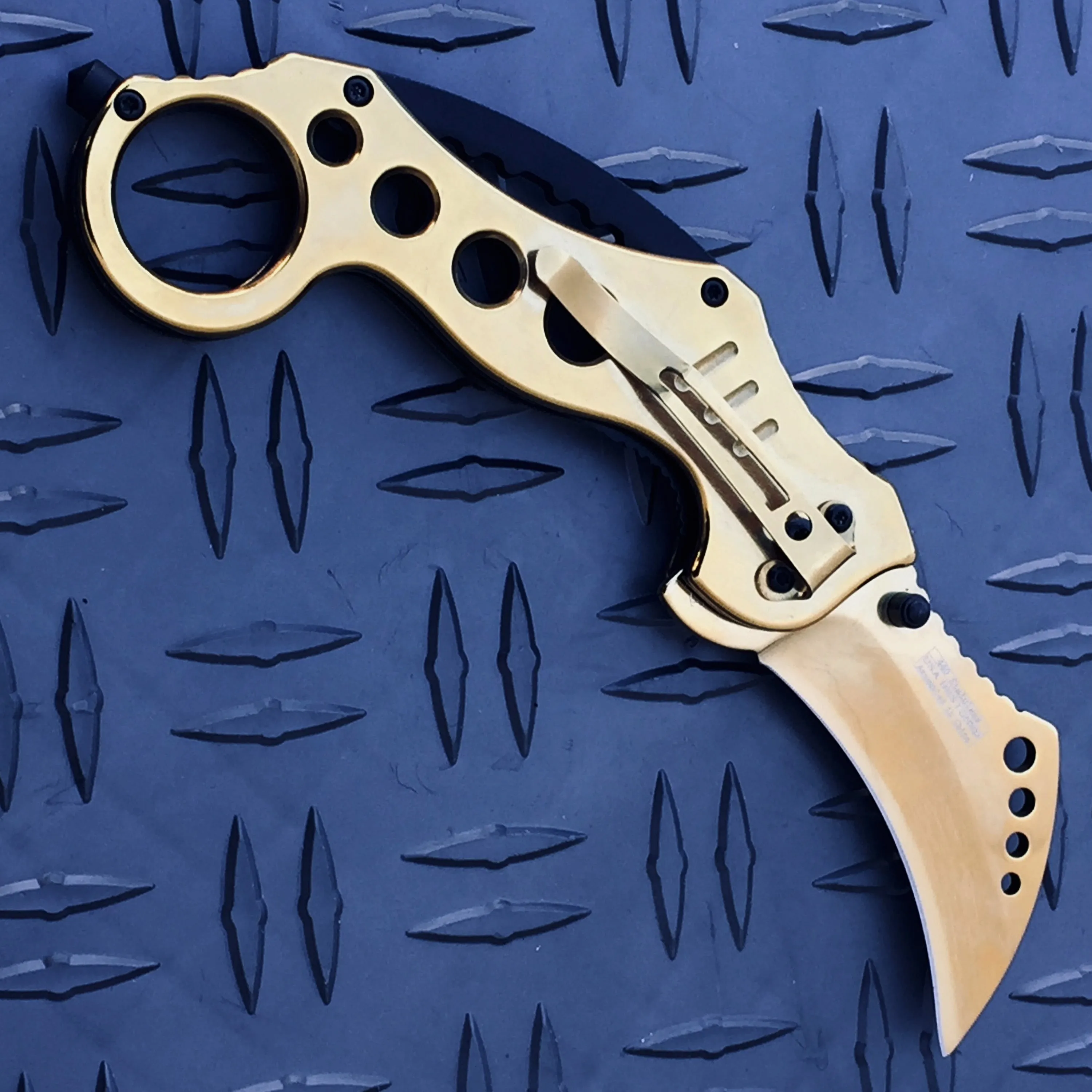 Falcon 7.5" Overall Gold Spring Assisted Karambit Knife