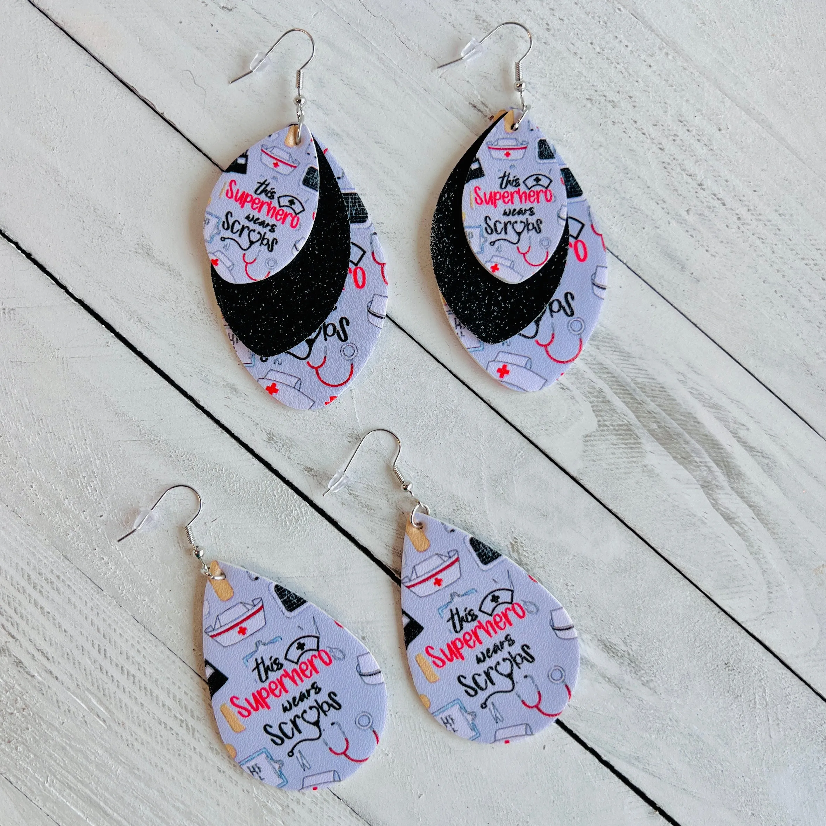Fancy Scrubs Faux Leather Teardrop Ear Bling Two Styles Available