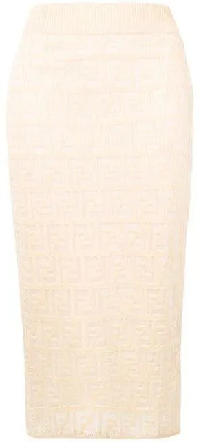 FF Motif Knitted Skirt, Beige