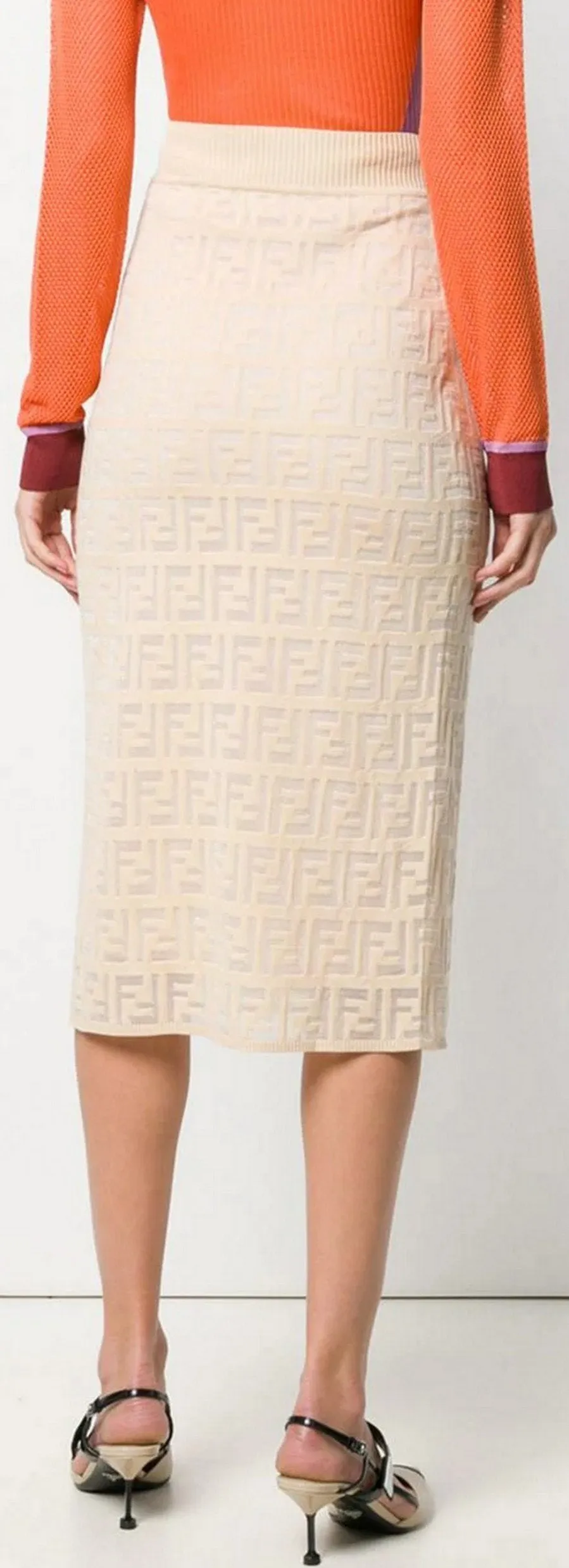 FF Motif Knitted Skirt, Beige