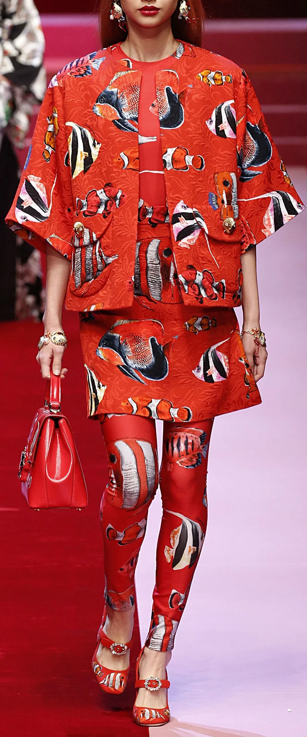Fish Print Jacket & Mini Skirt Set