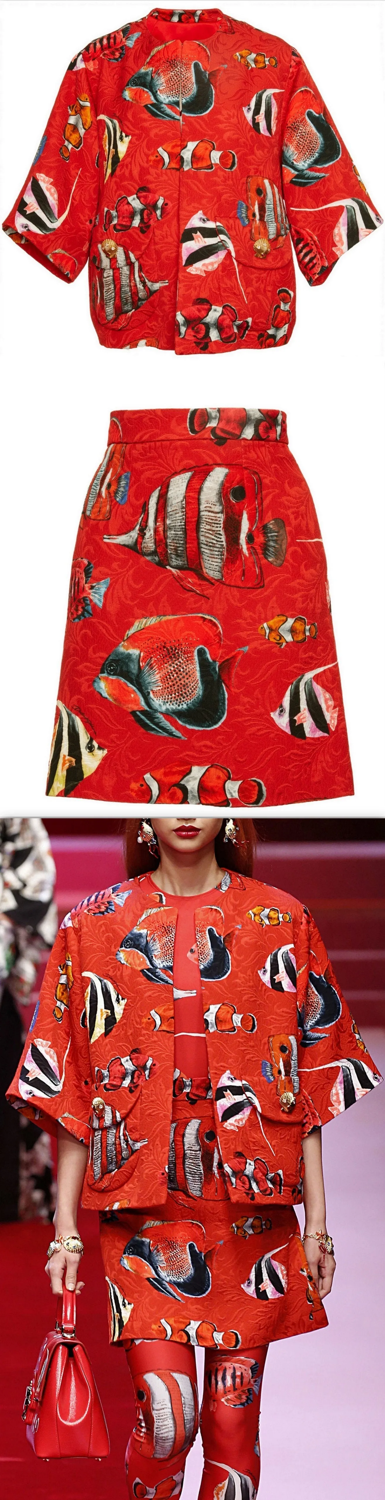 Fish Print Jacket & Mini Skirt Set