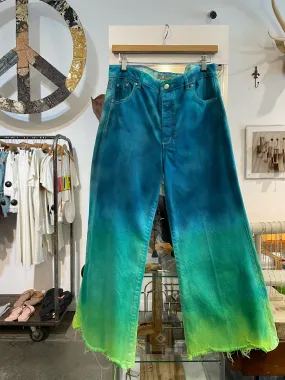 Flare Button Front Blue/Green Jean