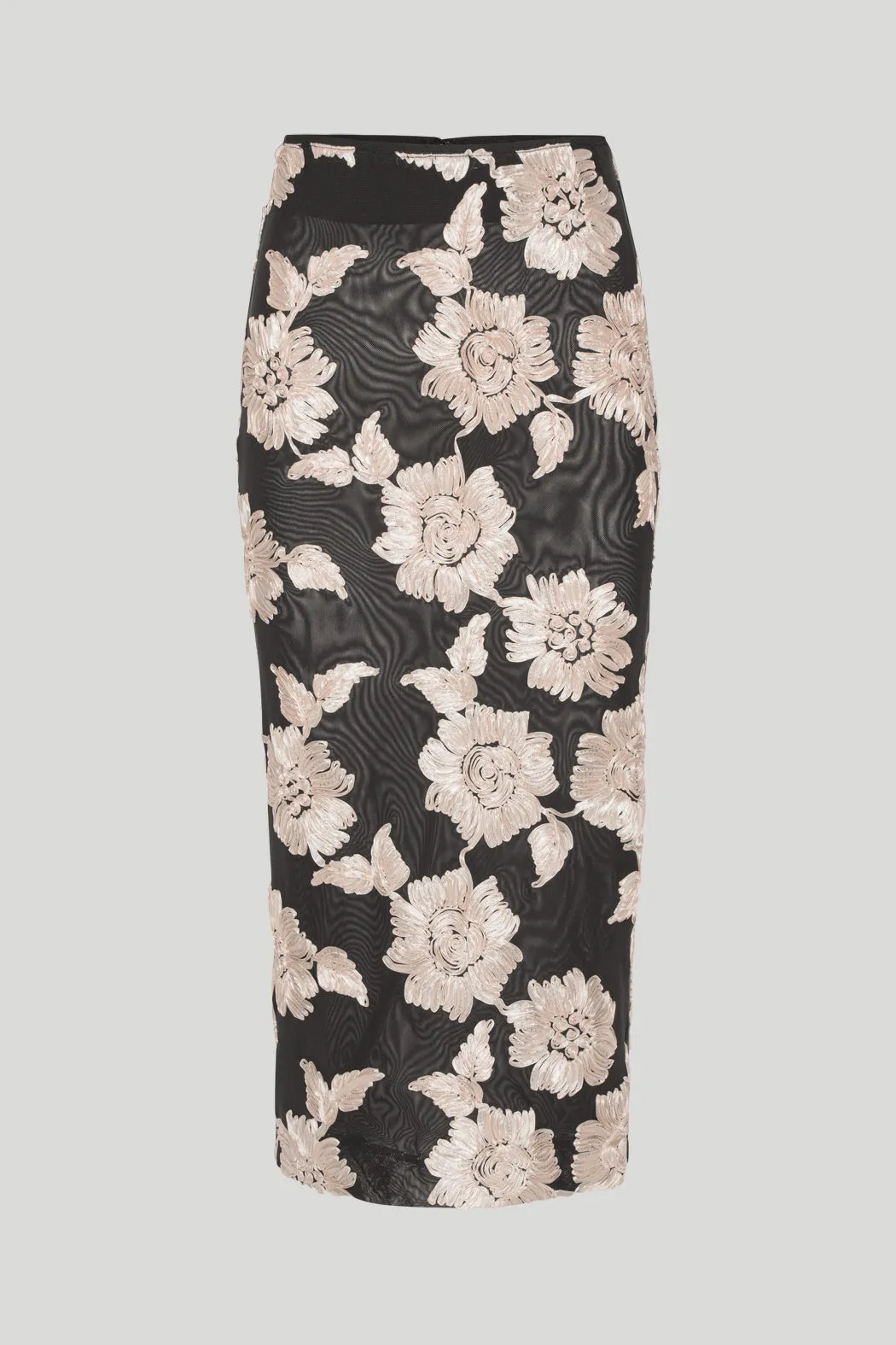 FLOWER MESH MIDI SKIRT
