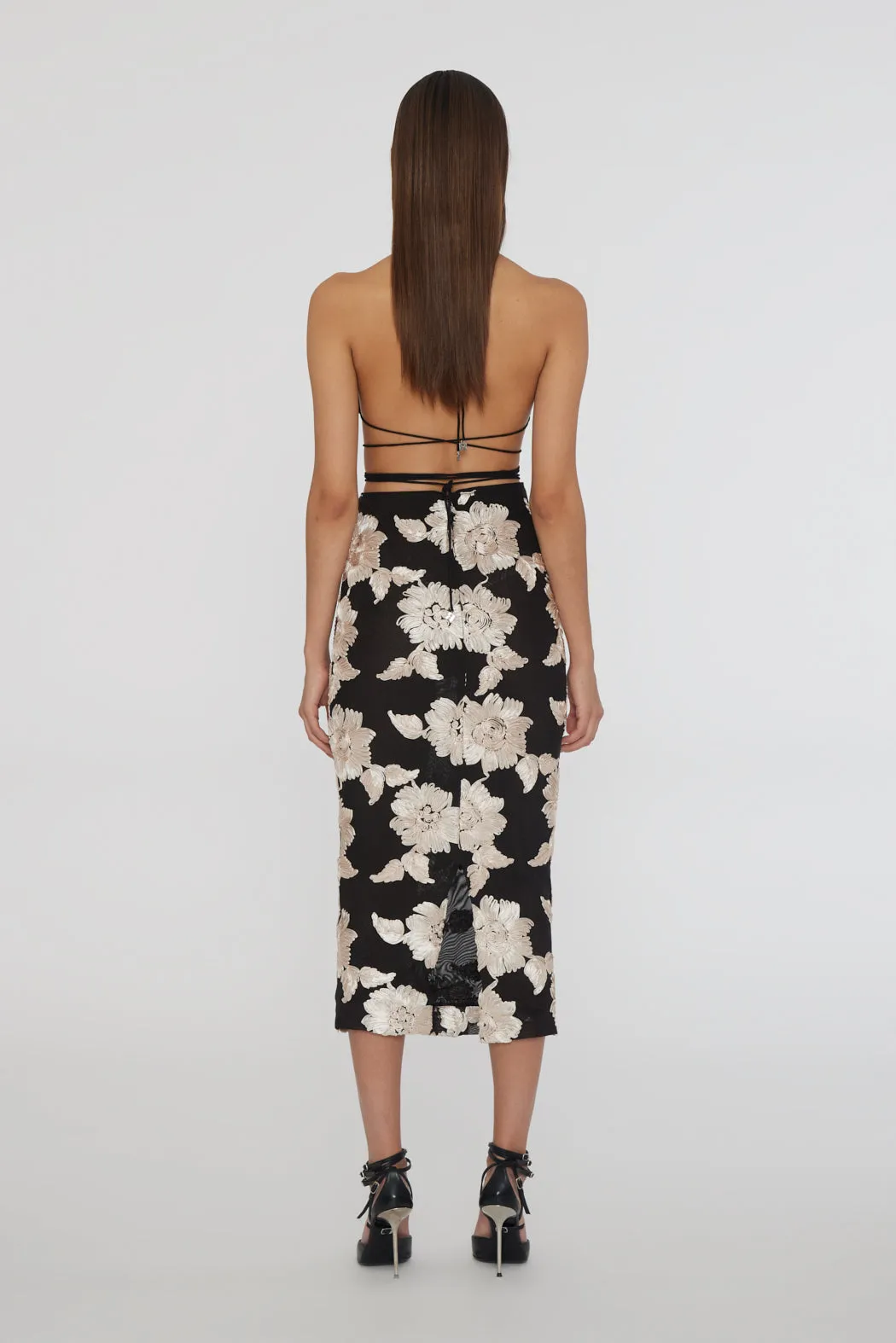 FLOWER MESH MIDI SKIRT