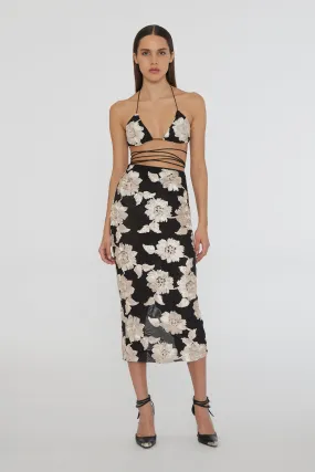 FLOWER MESH MIDI SKIRT