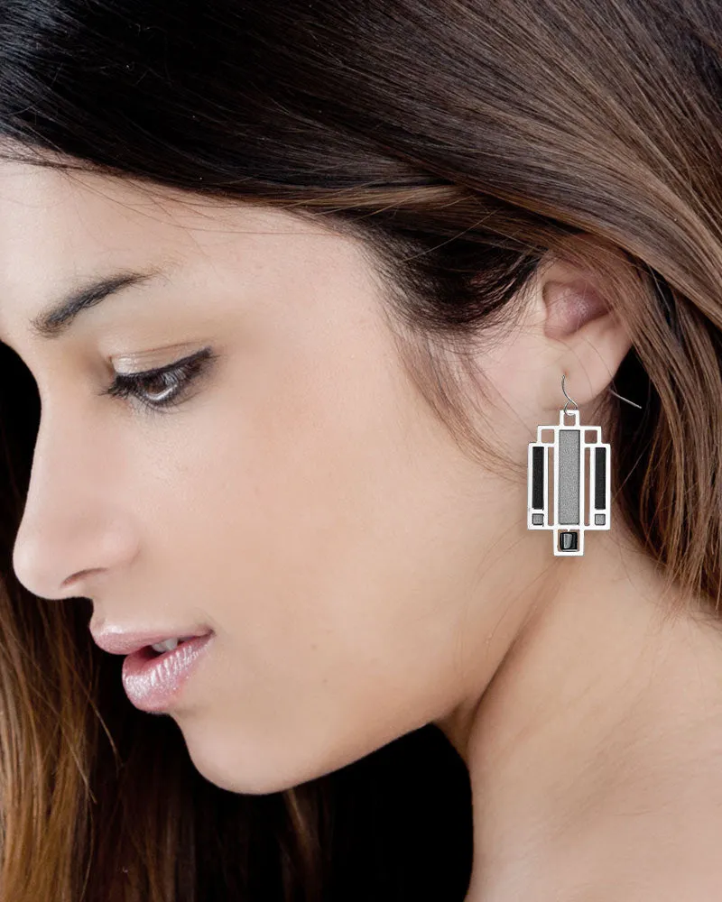 Frank Lloyd Wright Willits Light Screen Black Enamel Earrings