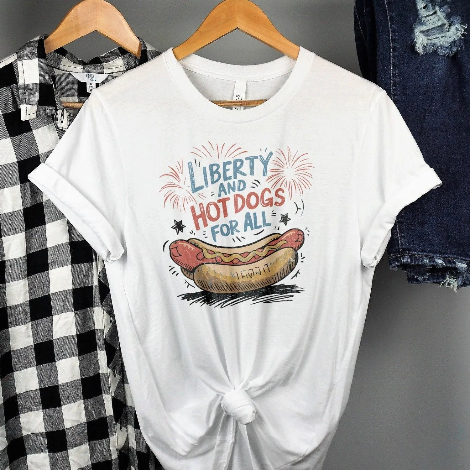 Funny Hot Dog T-Shirt, Liberty and Hot Dogs For All Tee, Patriotic Foodie Shirt, July 4th Celebration Apparel, Summer BBQ Tank Top