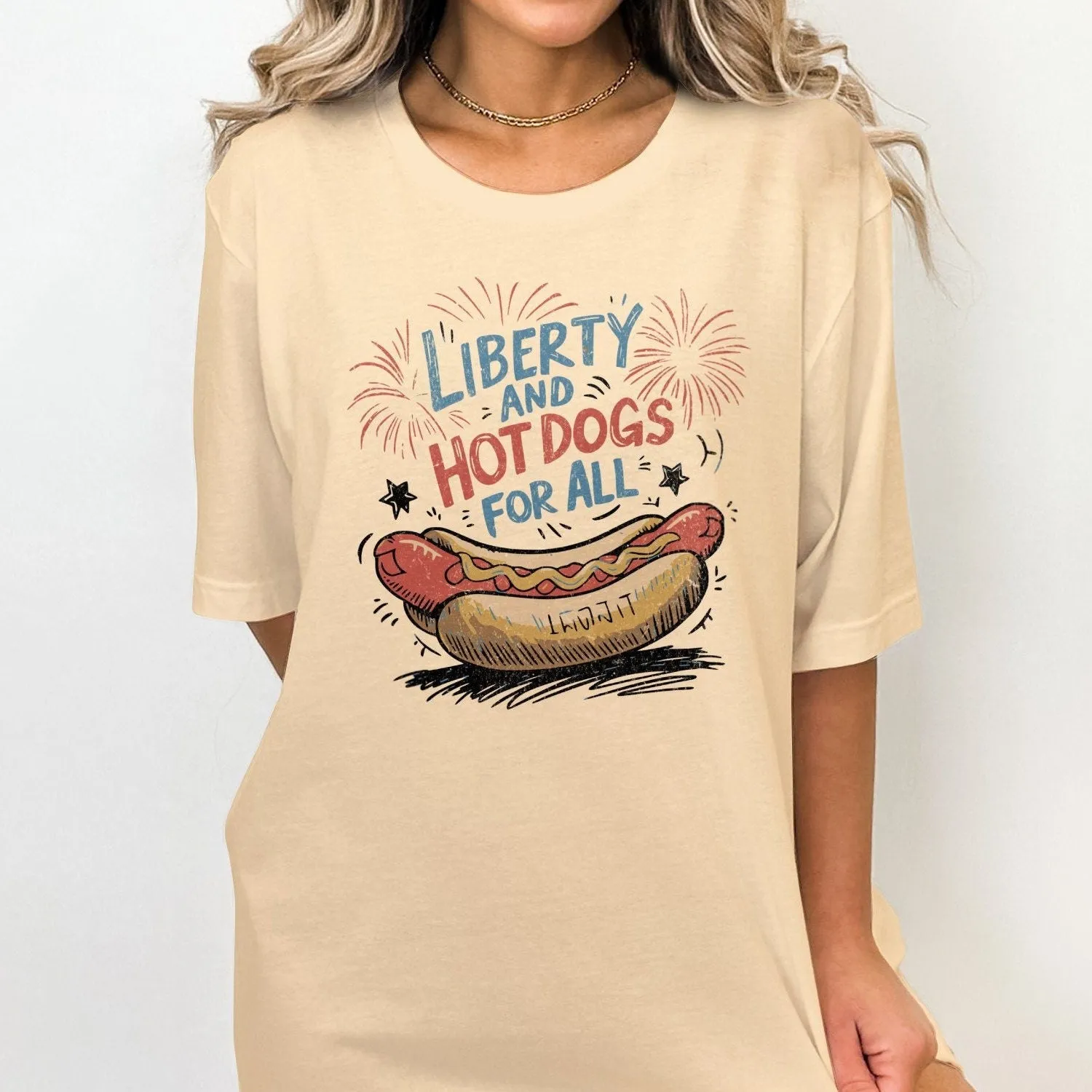 Funny Hot Dog T-Shirt, Liberty and Hot Dogs For All Tee, Patriotic Foodie Shirt, July 4th Celebration Apparel, Summer BBQ Tank Top