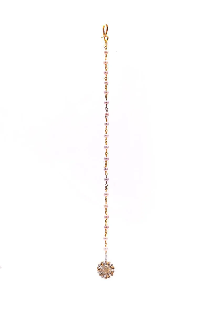 Gold and Silver Aria Nose Pin With Pearl String