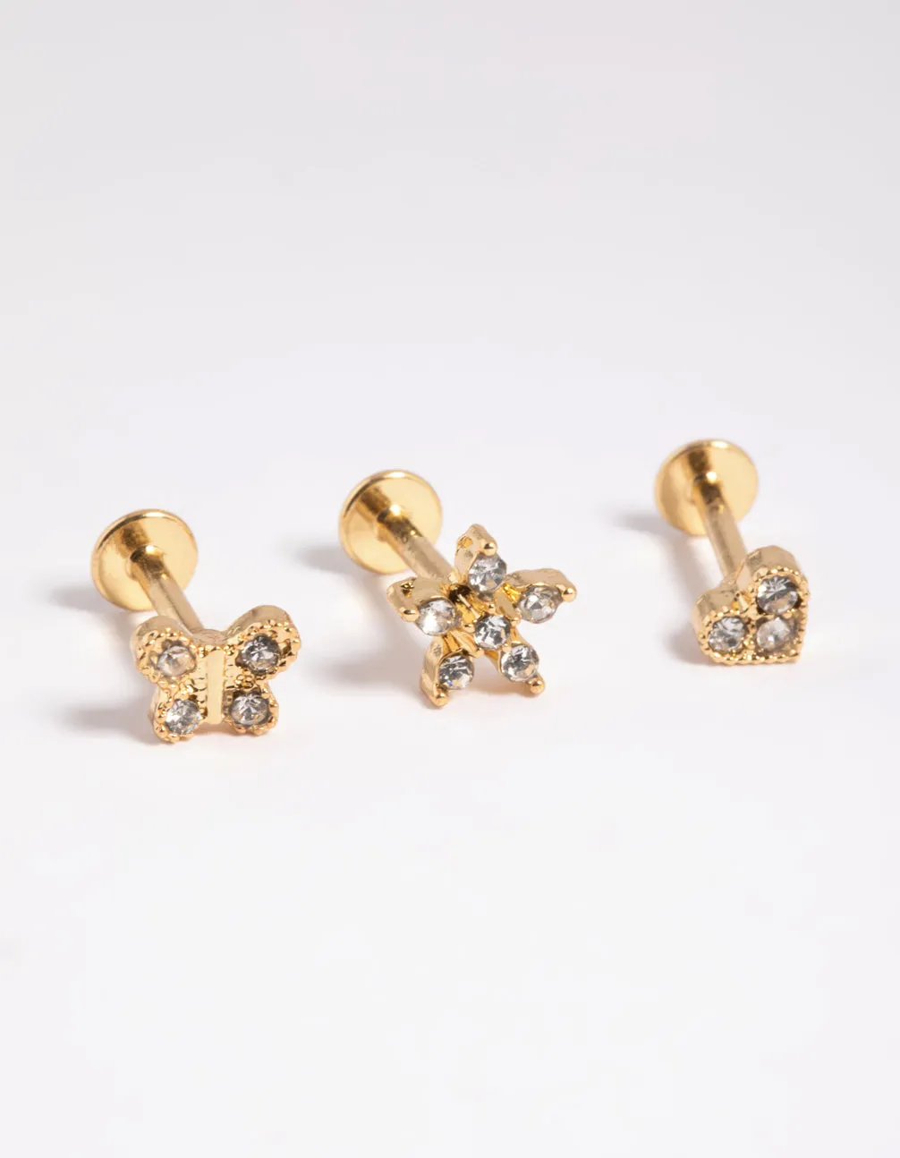 Gold Plated Surgical Steel Heart Butterfly Flat Back Pack