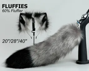 gray black fluffy fox tail plug and ear set wolf tail butt plug tail buttpluganime cosplay earpetplay kitten tail plug anal sextoy
