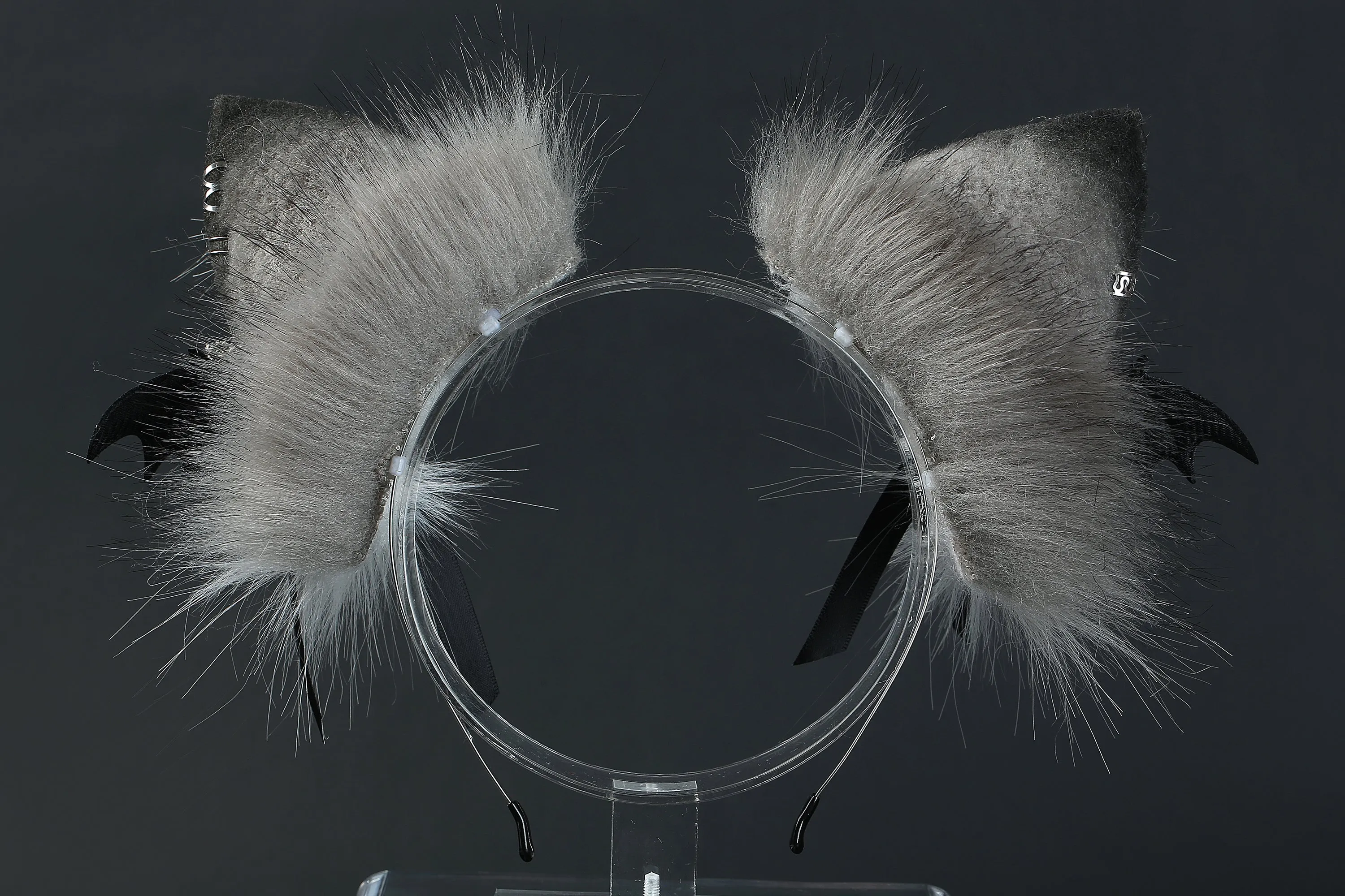 Gray white faux fur fox tail plug and ear wolf tail buttplug and ear kitten ear and tail plug set curved tail and ear plug cosplay -mature