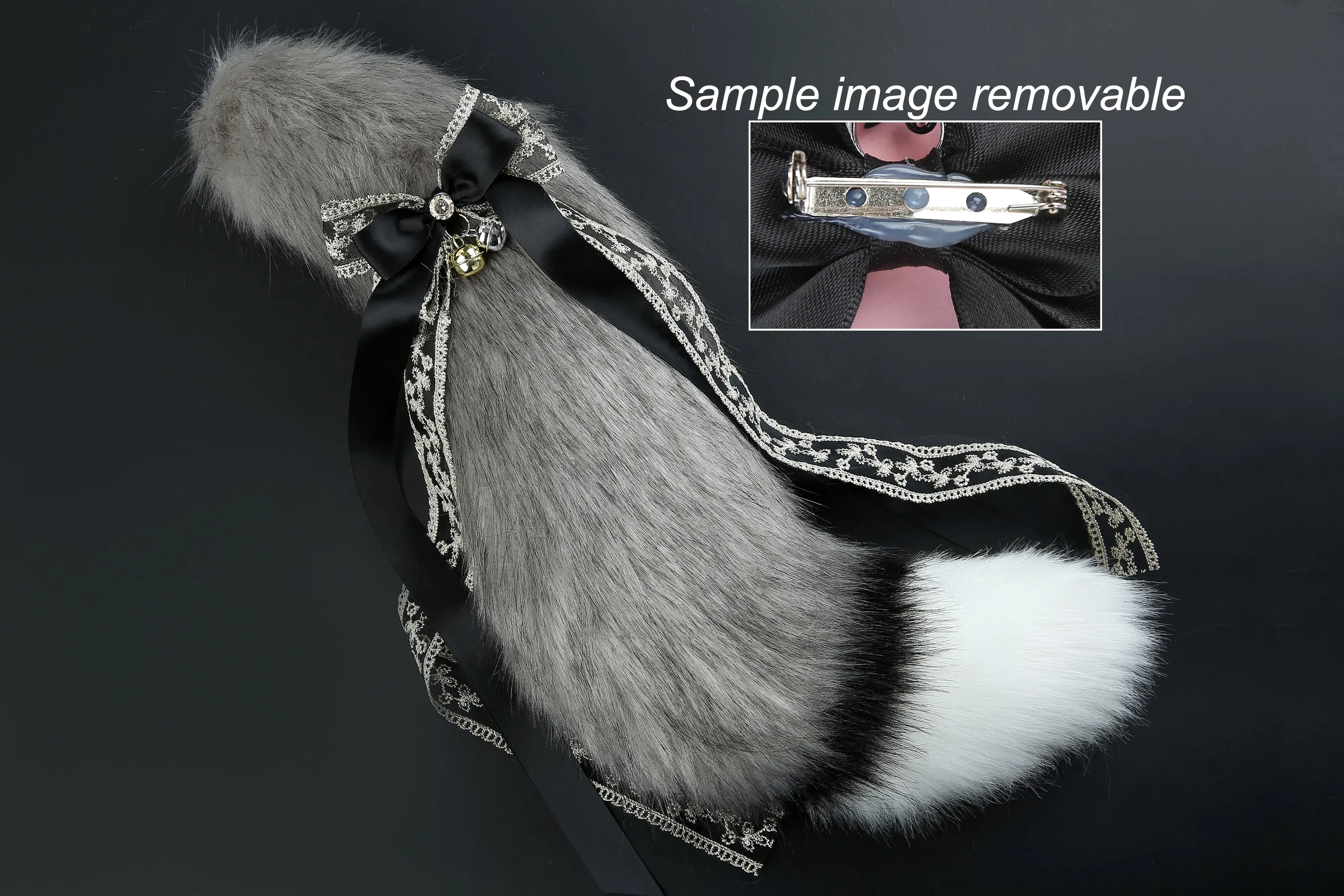 Gray white faux fur fox tail plug and ear wolf tail buttplug and ear kitten ear and tail plug set curved tail and ear plug cosplay -mature