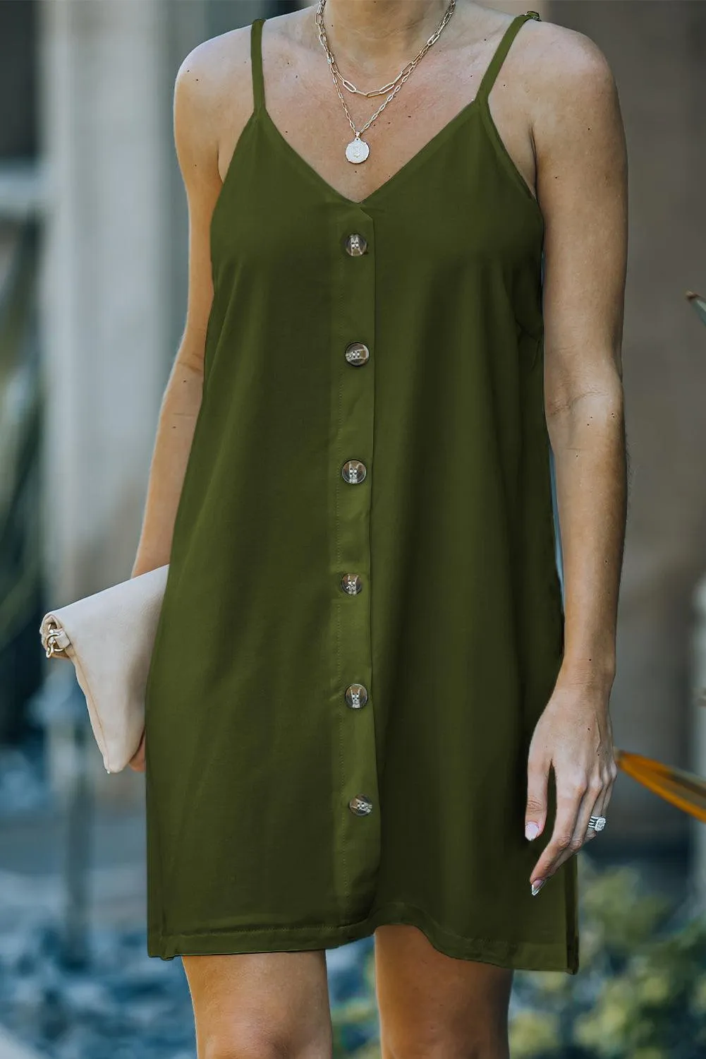 Green Buttoned Slip Dress