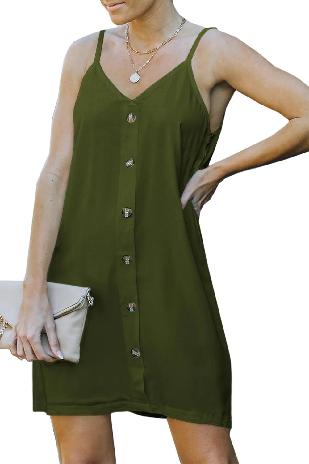 Green Buttoned Slip Dress