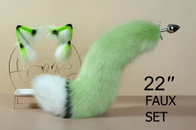 green fox tail plug and ear set fox ear and tail butt plug wolf tail plug with tails sextoy anime cosplay ear and tail set petplay mature