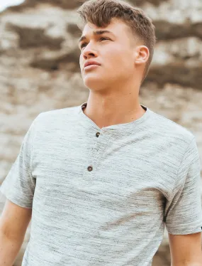 Greville Space Dye Henley T-Shirt in Ice Grey Marl / Raven Grey- Tokyo Laundry