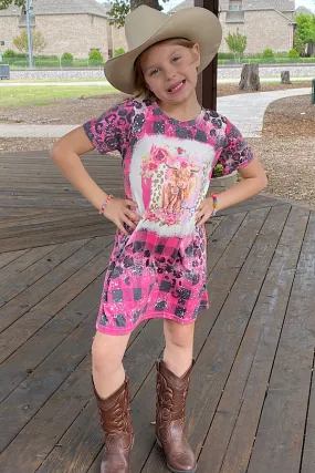 HAPPY COW pink Printed short sleeve dress w/fringe tassels DLH2303