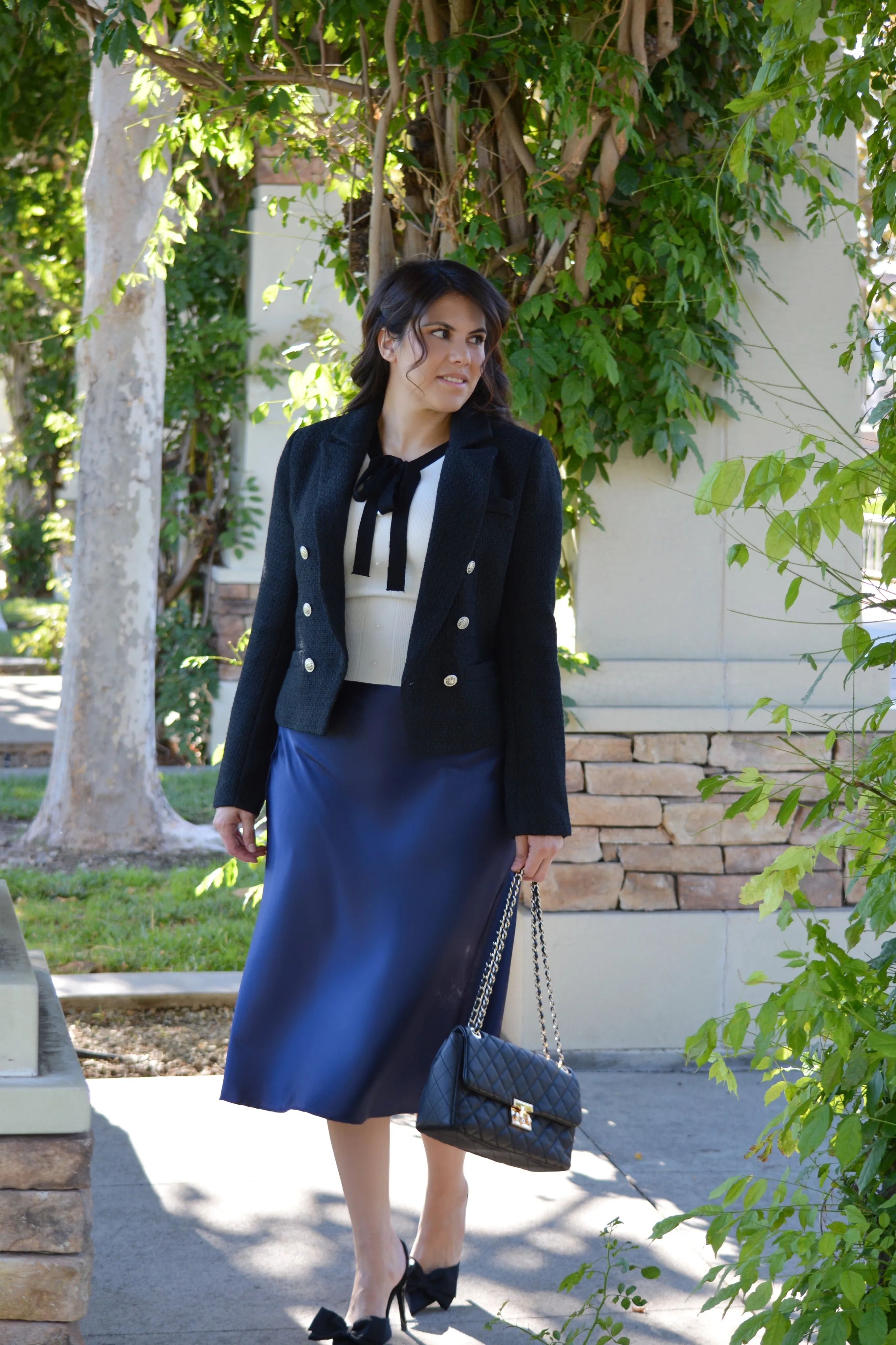 Henley Navy Satin Skirt