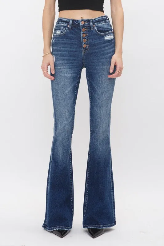 High Rise Button Fly Flare Denim Jeans - Mica | FINAL SALE